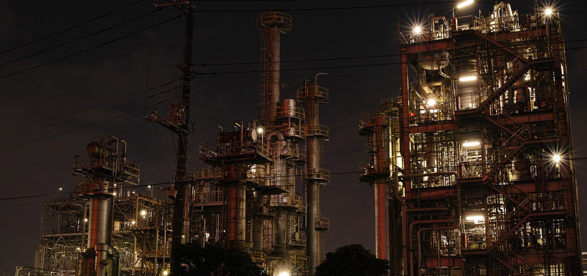 Industrial Electrical Plant at Night