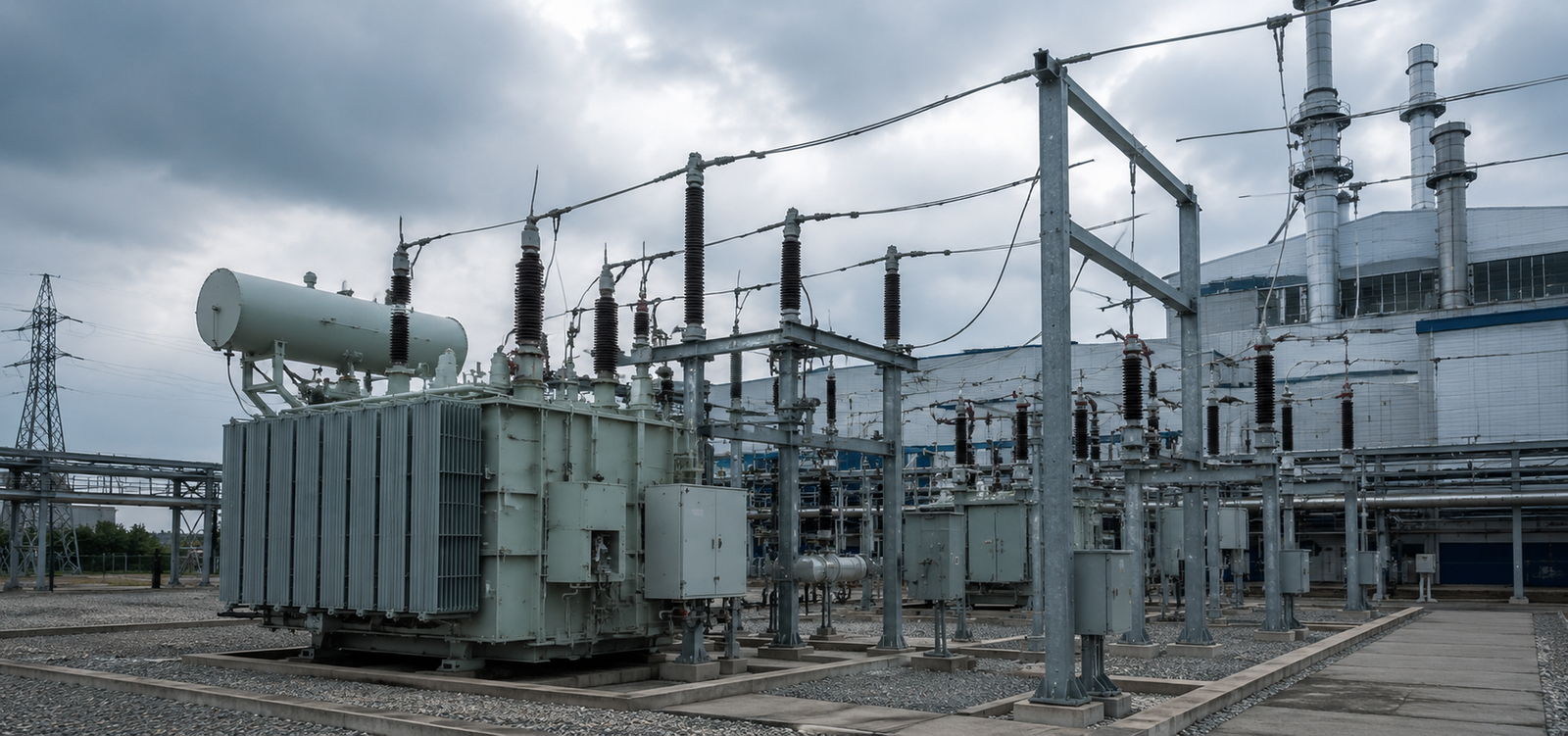 Industrial Electrical Substation at Night